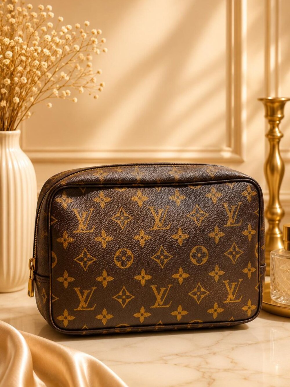 Authentic Louis Vuitton Trousse Toilette 23 Monogram Cosmetic Pouch Makeup Case